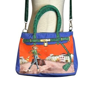 Antonio Basile Green Purple Orange Crossbody‎ Bag Tote Travel Scenic Preppy
